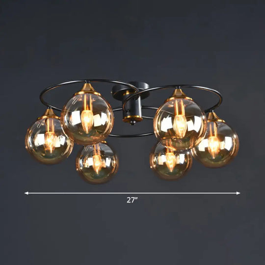 Black And Brass Postmodern Semi-Flush Chandelier With Glass Ball Shade For Ceiling Lighting 6 /