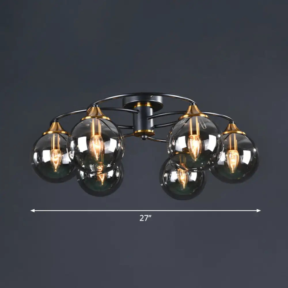 Black And Brass Postmodern Semi-Flush Chandelier With Glass Ball Shade For Ceiling Lighting 6 /