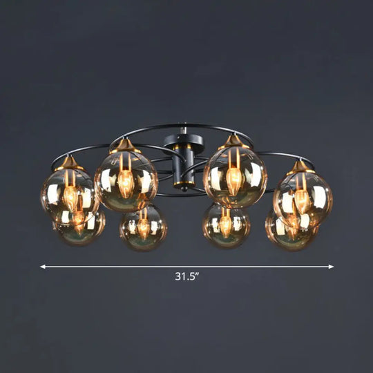 Black And Brass Postmodern Semi-Flush Chandelier With Glass Ball Shade For Ceiling Lighting 8 /