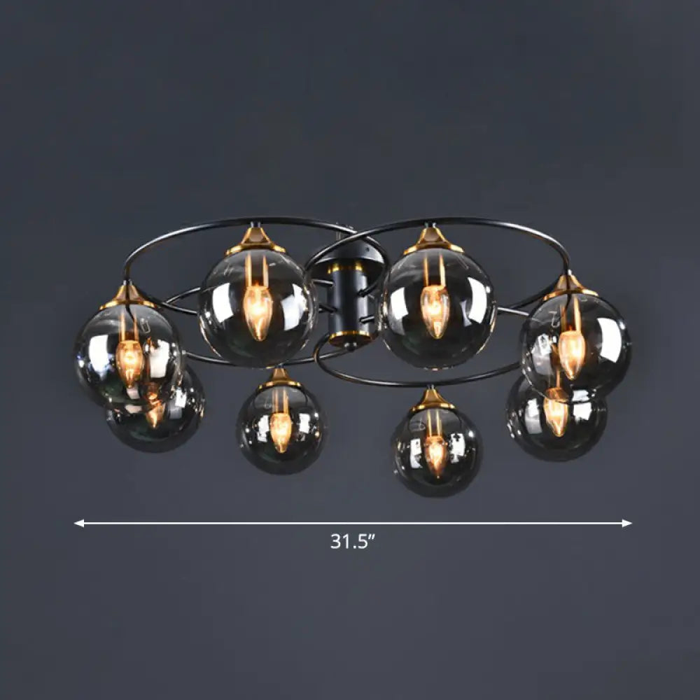 Black And Brass Postmodern Semi-Flush Chandelier With Glass Ball Shade For Ceiling Lighting 8 /