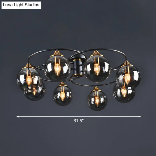 Black And Brass Postmodern Chandelier With Glass Shade 8 / Smoke Gray