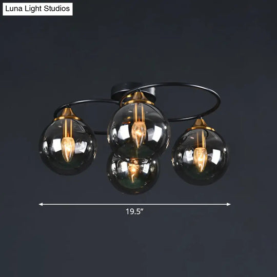 Black And Brass Postmodern Chandelier With Glass Shade 4 / Smoke Gray