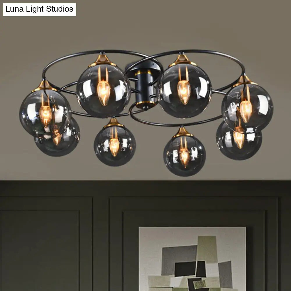 Black And Brass Postmodern Chandelier With Glass Shade