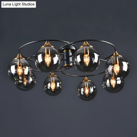 Black And Brass Postmodern Chandelier With Glass Shade