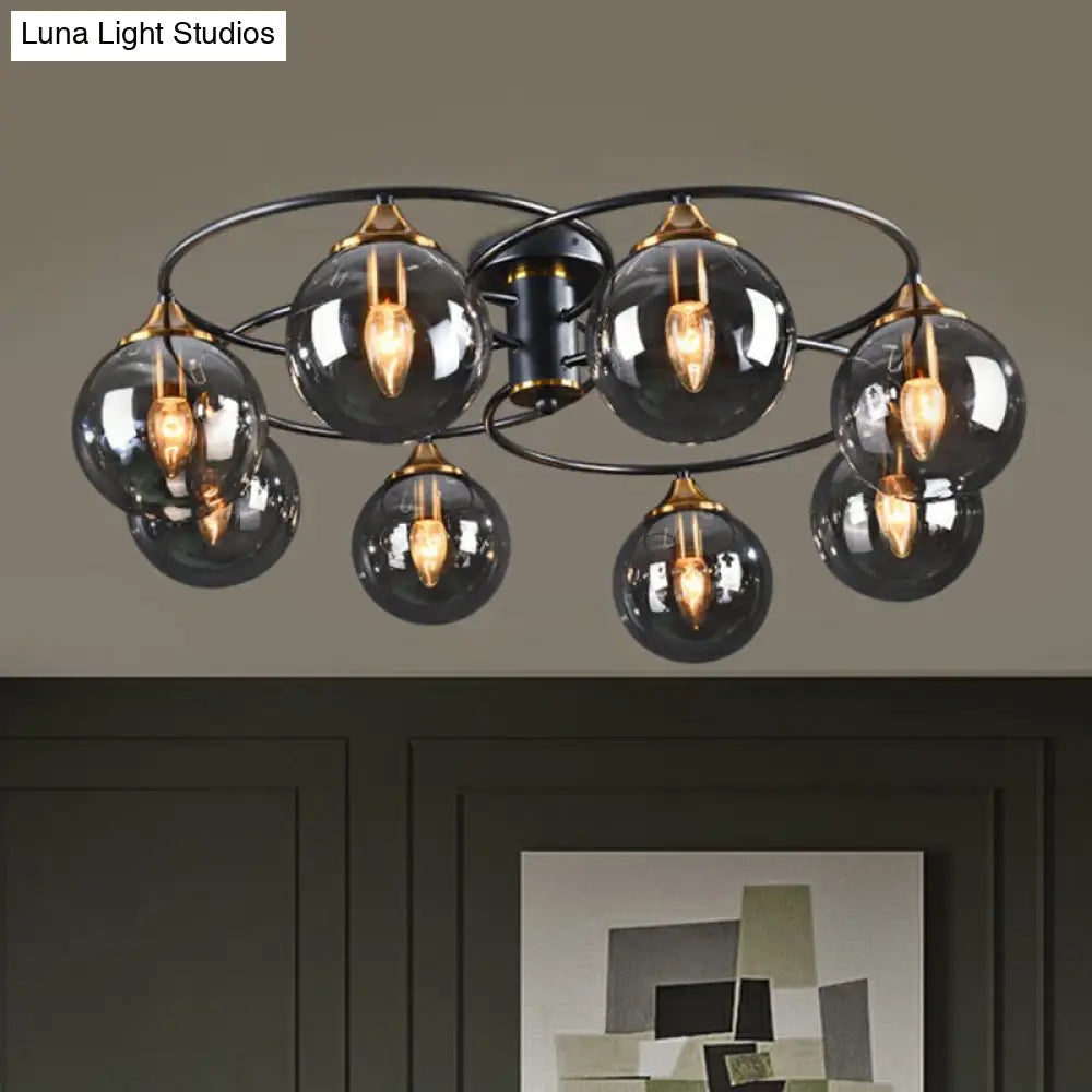 Black And Brass Postmodern Semi-Flush Chandelier With Glass Ball Shade For Ceiling Lighting Lamp