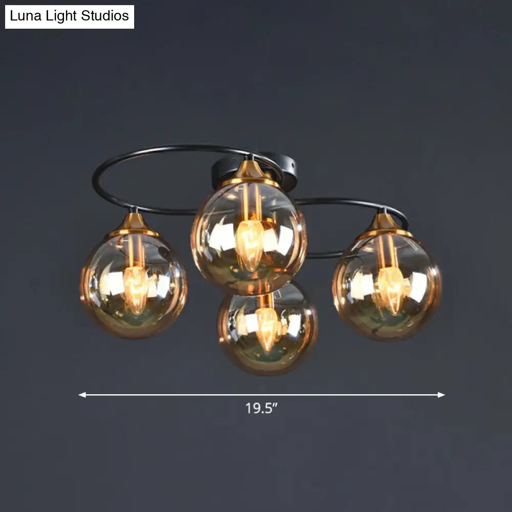 Black And Brass Postmodern Chandelier With Glass Shade 4 / Amber