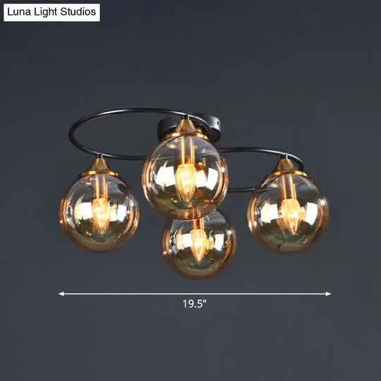 Black And Brass Postmodern Chandelier With Glass Shade 4 / Amber