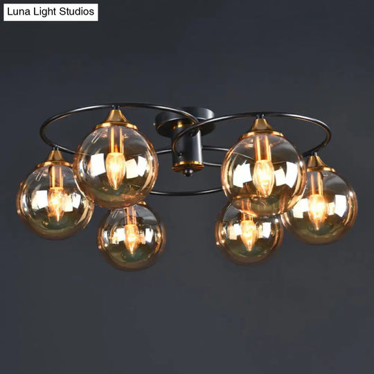 Black And Brass Postmodern Chandelier With Glass Shade