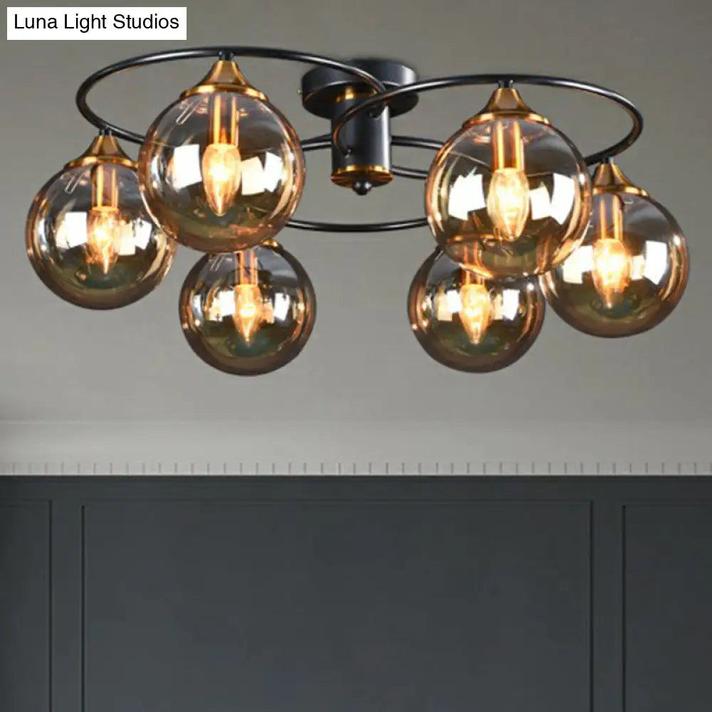 Black And Brass Postmodern Semi-Flush Chandelier With Glass Ball Shade For Ceiling Lighting Lamp