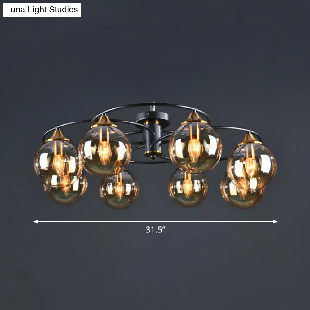 Black And Brass Postmodern Chandelier With Glass Shade 8 / Amber