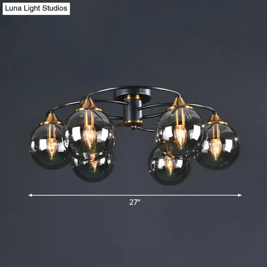 Black And Brass Postmodern Chandelier With Glass Shade 6 / Smoke Gray