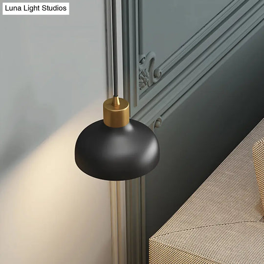 Black And Gold Bedside Pendant Light Kit With Bowl Shade