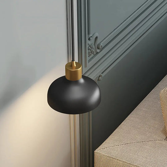 Black And Gold Bedside Pendant Light With Simple Design Bowl Metal Shade