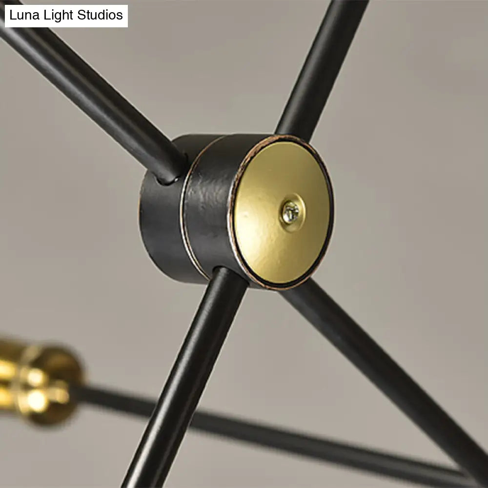 Industrial Loft Black And Gold Chandelier With Exposed Bulb Design - Perfect For Dining Room.