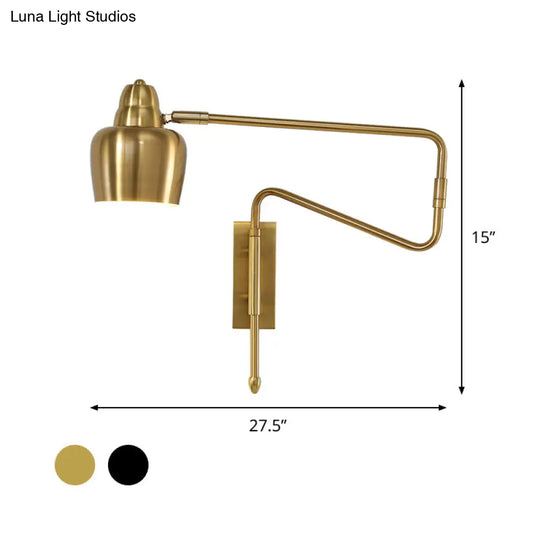 Black And Gold Industrial Wall Sconce With Angled Arm Bowl Shade