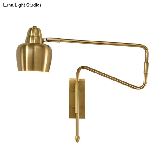 Black And Gold Industrial Wall Sconce With Angled Arm Bowl Shade