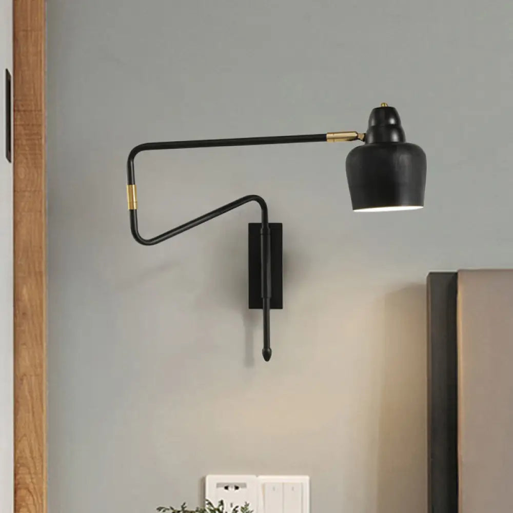 Black And Gold Industrial Wall Sconce With Angled Arm Bowl Shade