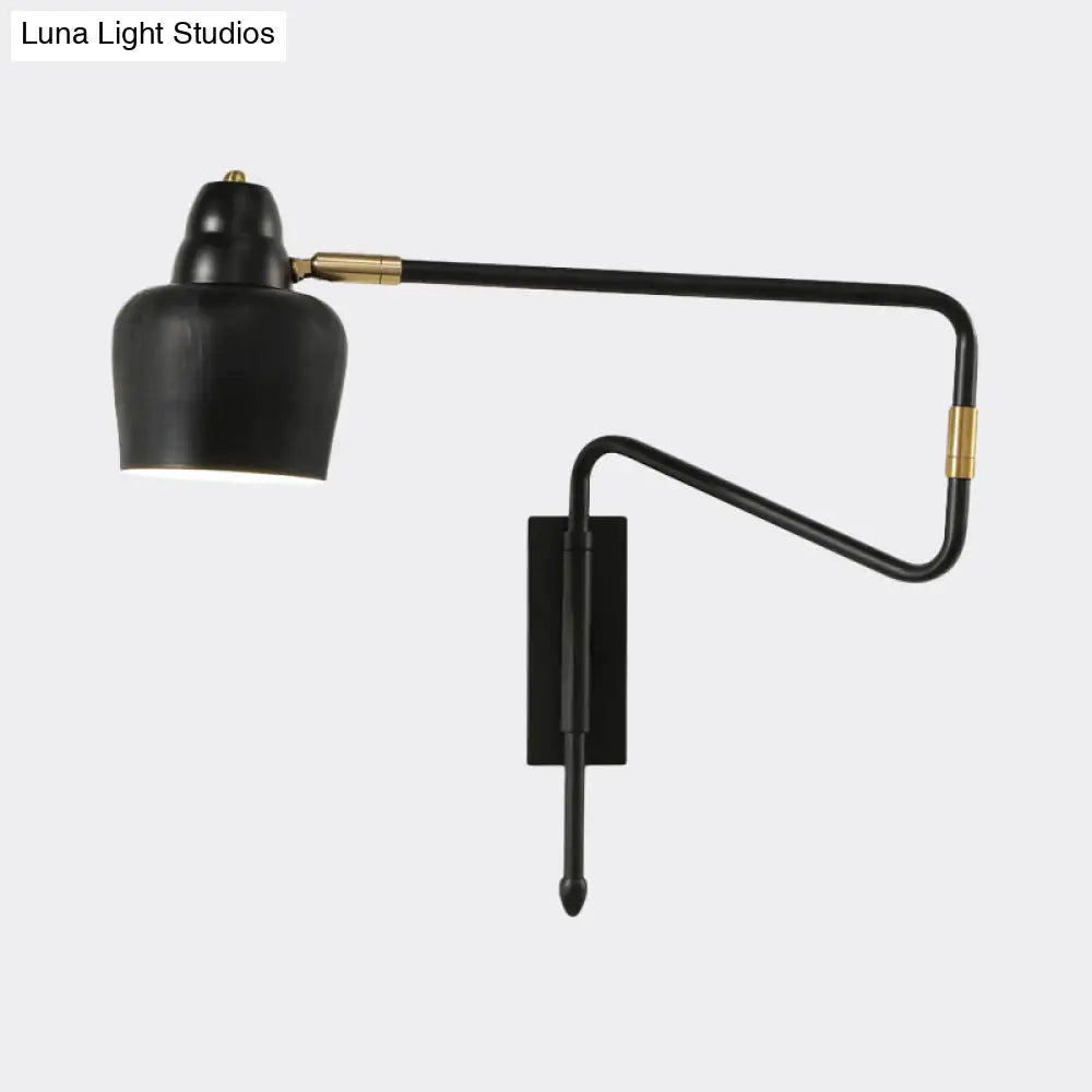 Black And Gold Industrial Wall Sconce With Angled Arm Bowl Shade