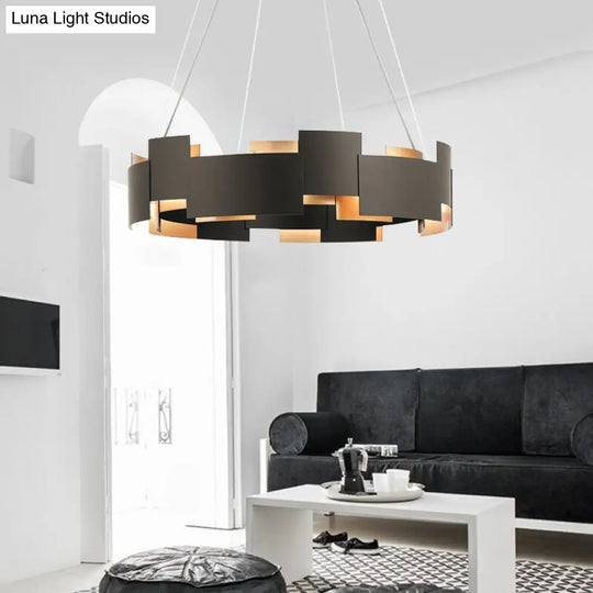 Postmodern Black And Gold Metal Pendant Chandelier Spliced Inner Suspension Light / 23.5