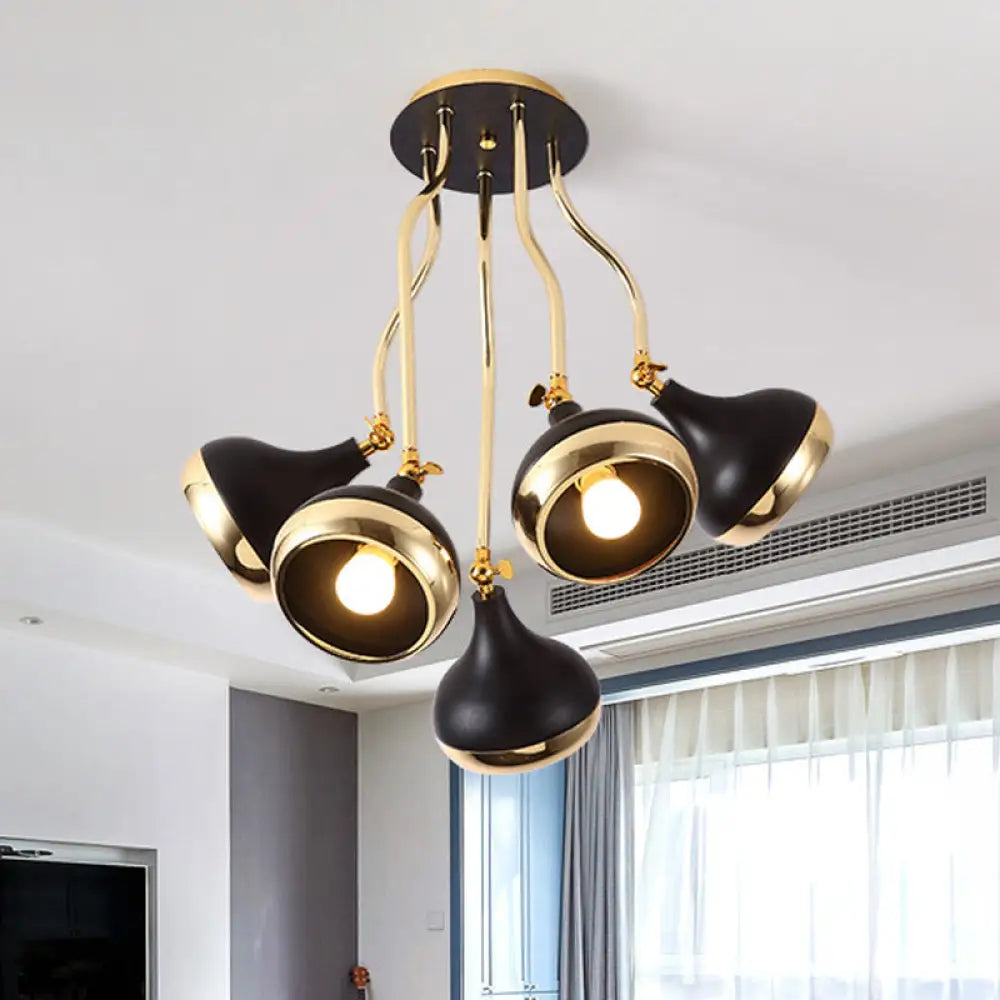 Black And Gold Onion Living Room Semi Flushmount Ceiling Light With 5 - Bulbs & Wave Arm