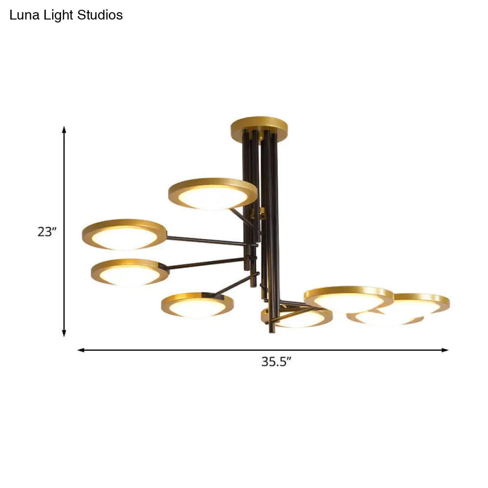 Black And Gold Round Led Chandelier Light - Modern 8-Light Metal Ceiling Lighting With Spiral Design