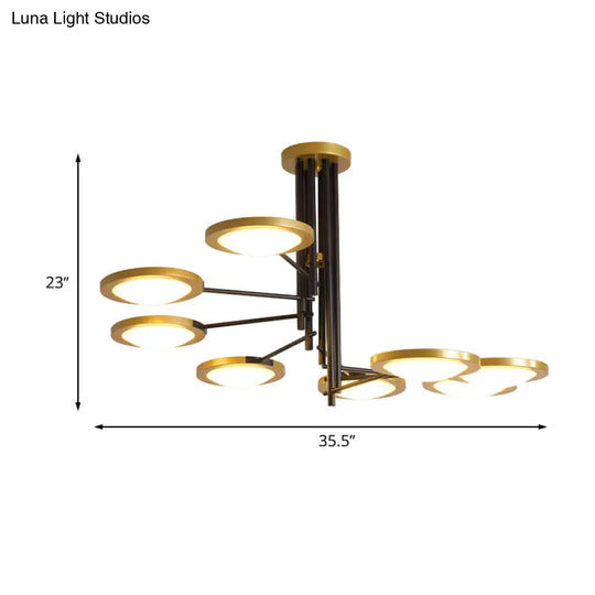 Black And Gold Round Led Chandelier Light - Modern 8-Light Metal Ceiling Lighting With Spiral Design