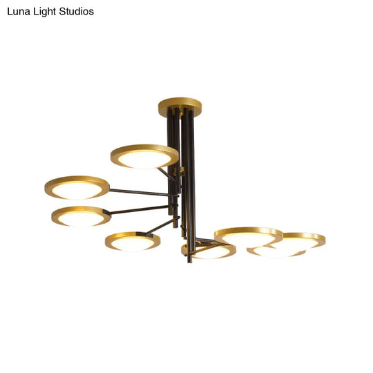 Black And Gold Round Led Chandelier Light - Modern 8-Light Metal Ceiling Lighting With Spiral Design