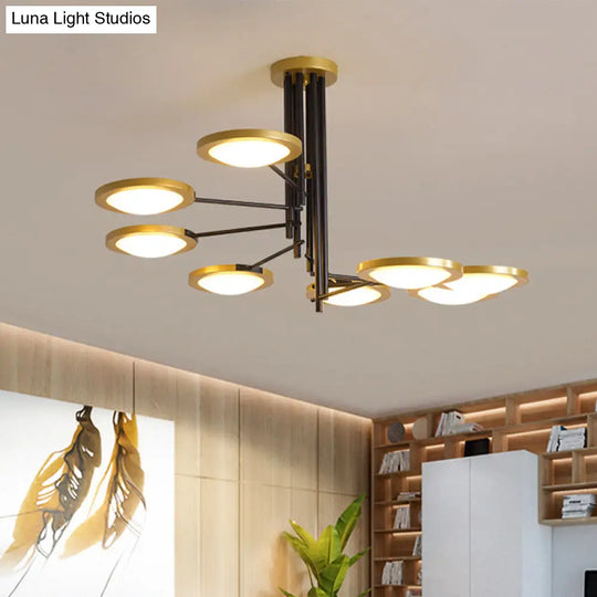 Black And Gold Round Led Chandelier Light - Modern 8-Light Metal Ceiling Lighting With Spiral Design