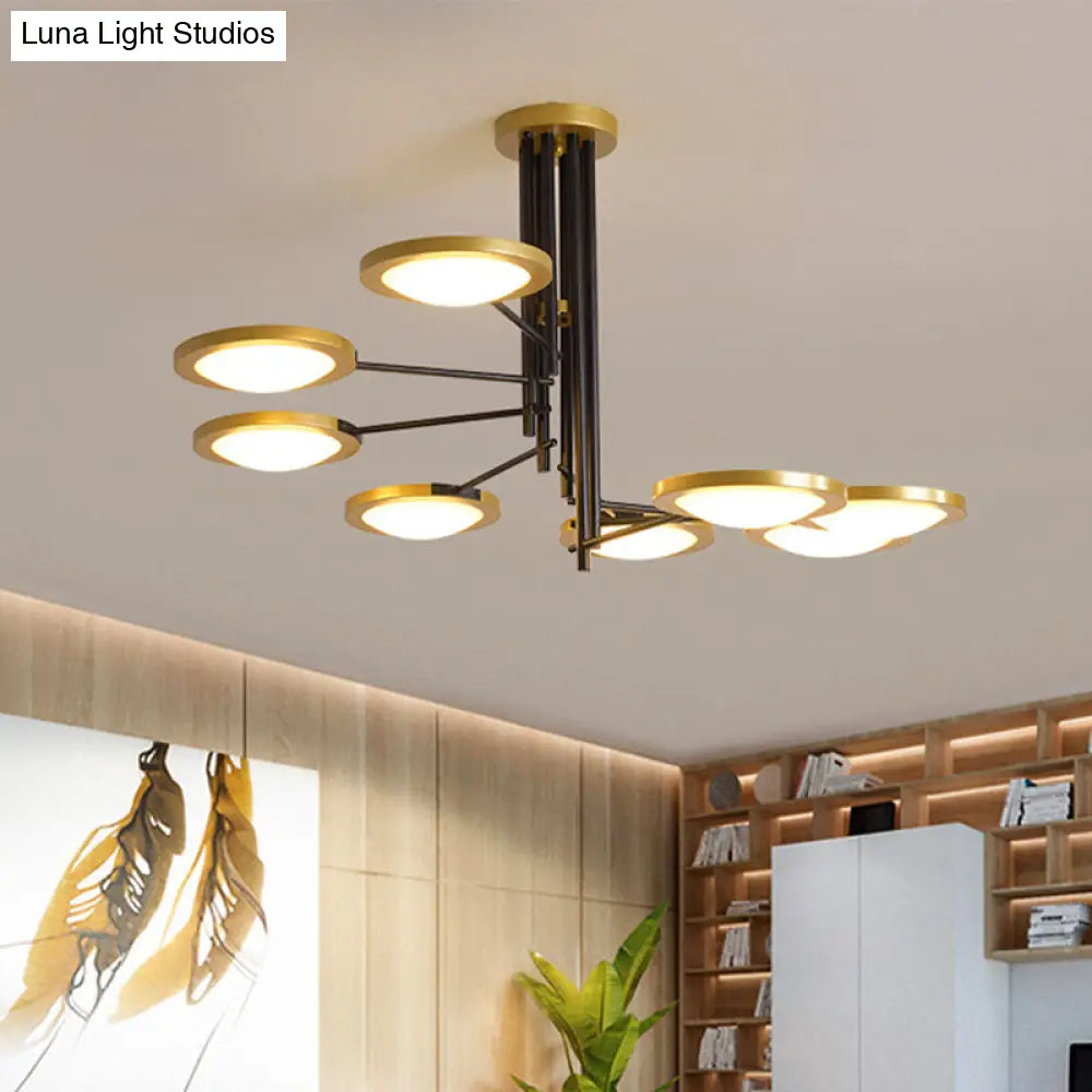 Modern Black And Gold Round Ceiling Light With 8 Led Lights Spiral Design