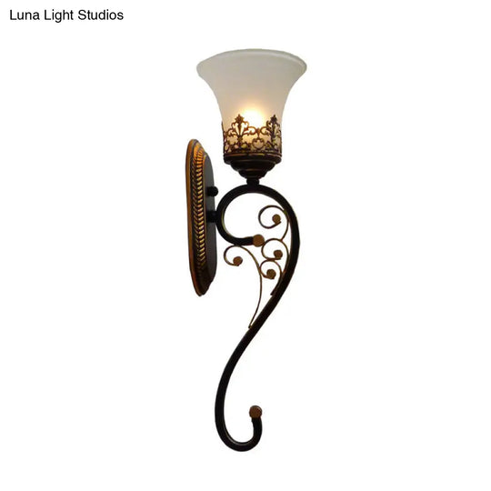 Black And Gold Wall Mount Sconce With Curved Arm - Countryside Metal Lamp Fixture