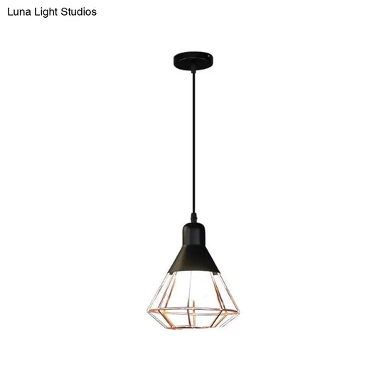 Black & Rose Gold Pendant Light: Loft Style Iron Cone/Cage Ceiling Hang - Ideal For Dining Table