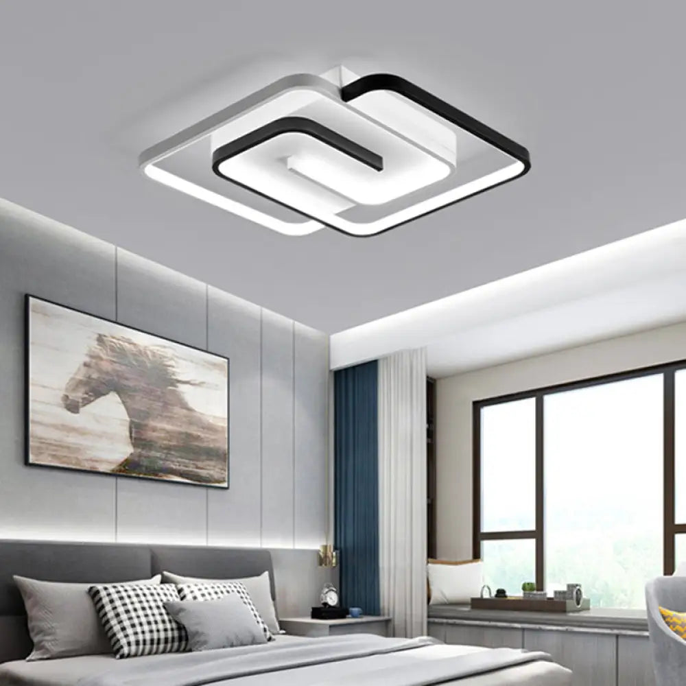 Black And White Acrylic Flush Ceiling Light - Modern Geometric Style With Led Fixture Black - White