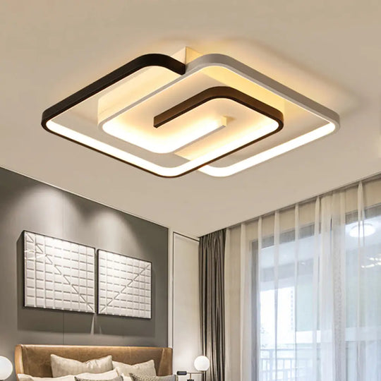 Black And White Acrylic Flush Ceiling Light - Modern Geometric Style With Led Fixture Black - White