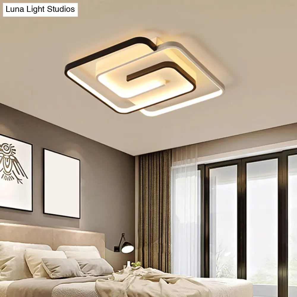 Black And White Acrylic Flush Ceiling Light - Modern Geometric Style With Led Fixture