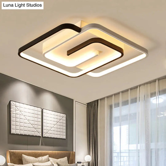 Black And White Acrylic Flush Ceiling Light - Modern Geometric Style With Led Fixture Black-White /