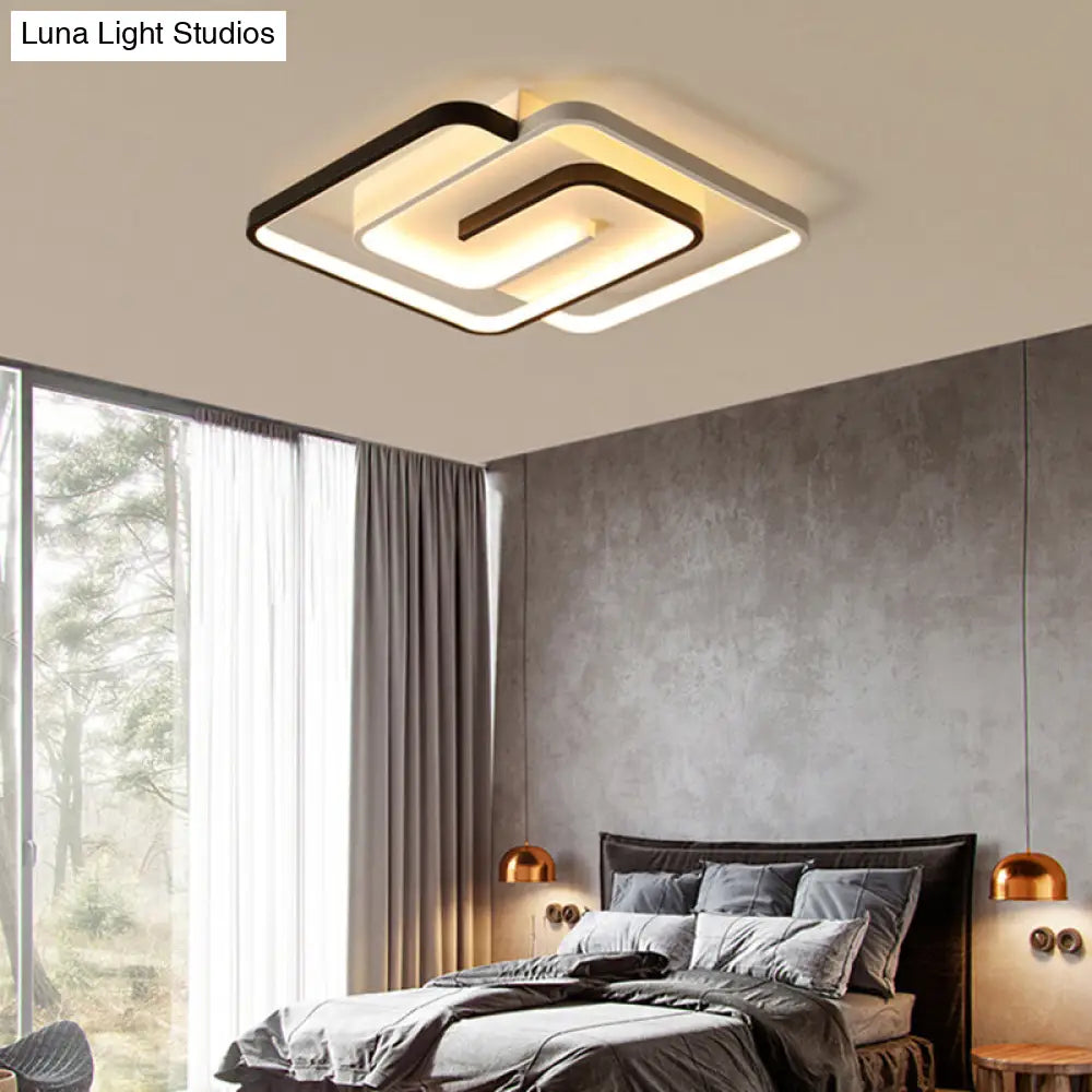 Black And White Acrylic Flush Ceiling Light - Modern Geometric Style With Led Fixture