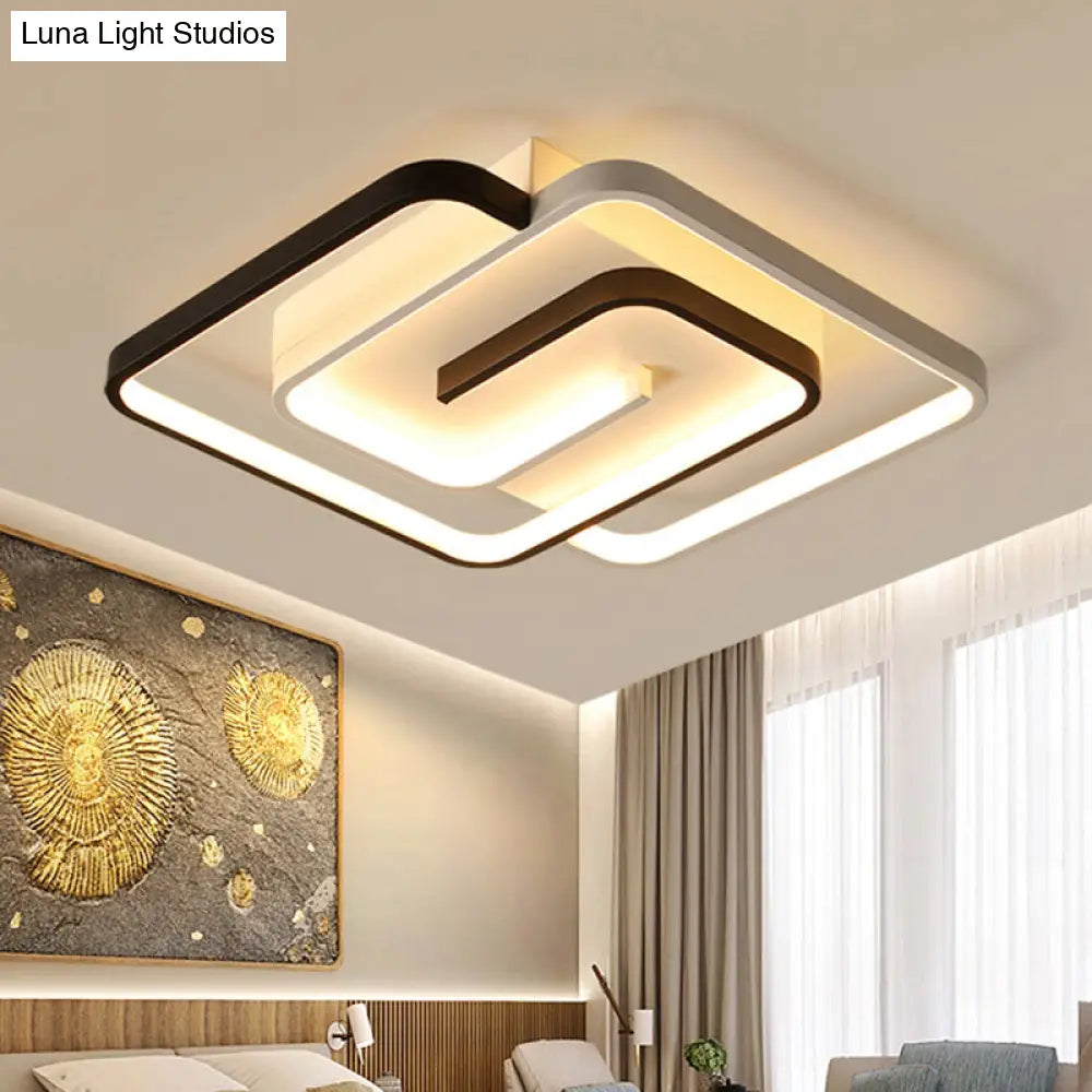 Black And White Acrylic Flush Ceiling Light - Modern Geometric Style With Led Fixture