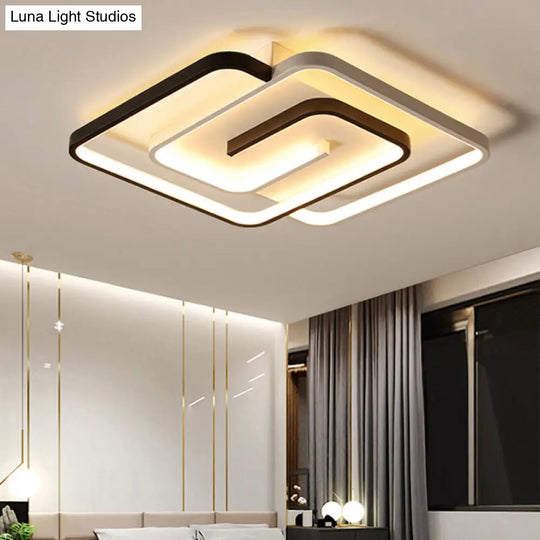 Black And White Acrylic Flush Ceiling Light - Modern Geometric Style With Led Fixture