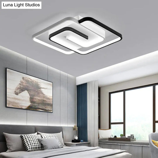 Black And White Acrylic Flush Ceiling Light - Modern Geometric Style With Led Fixture Black-White /