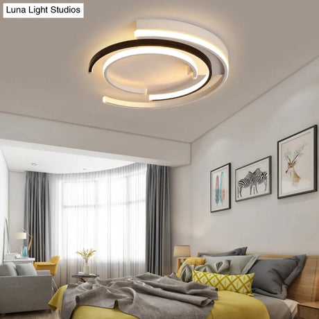 Black And White Led Circular Flush Mount For Modern Acrylic Bedroom Lighting