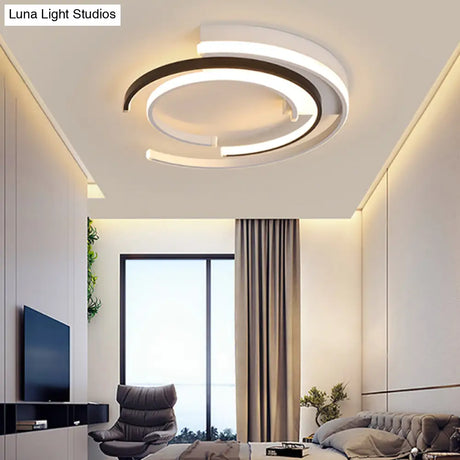 Black And White Led Circular Flush Mount For Modern Acrylic Bedroom Lighting