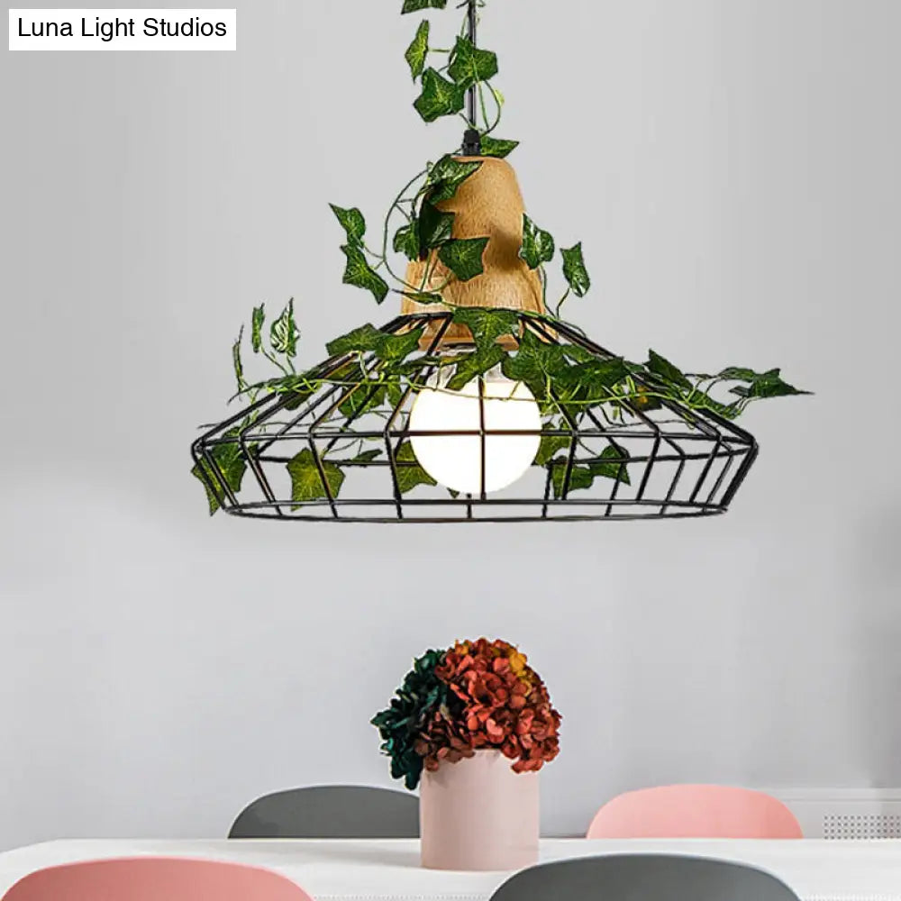 Black Vintage Style Hanging Pendant Barn Led Lamp With Plant For Restaurants