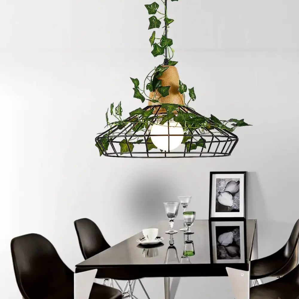 Black Antique Metal Barn Led Drop Pendant Lamp With Plant For Restaurant