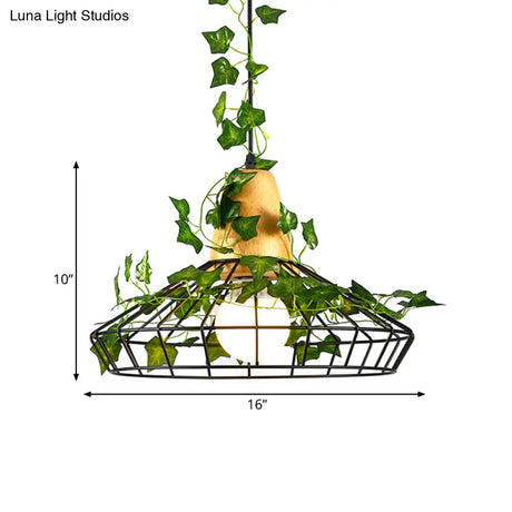 Black Antique Metal Barn Led Drop Pendant Lamp With Plant For Restaurant