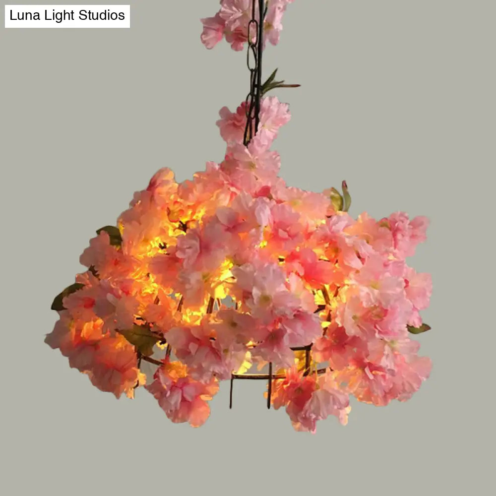 Black Antique Metal Caged Pendant Lamp - 1 Bulb Flower Suspension Light For Restaurants