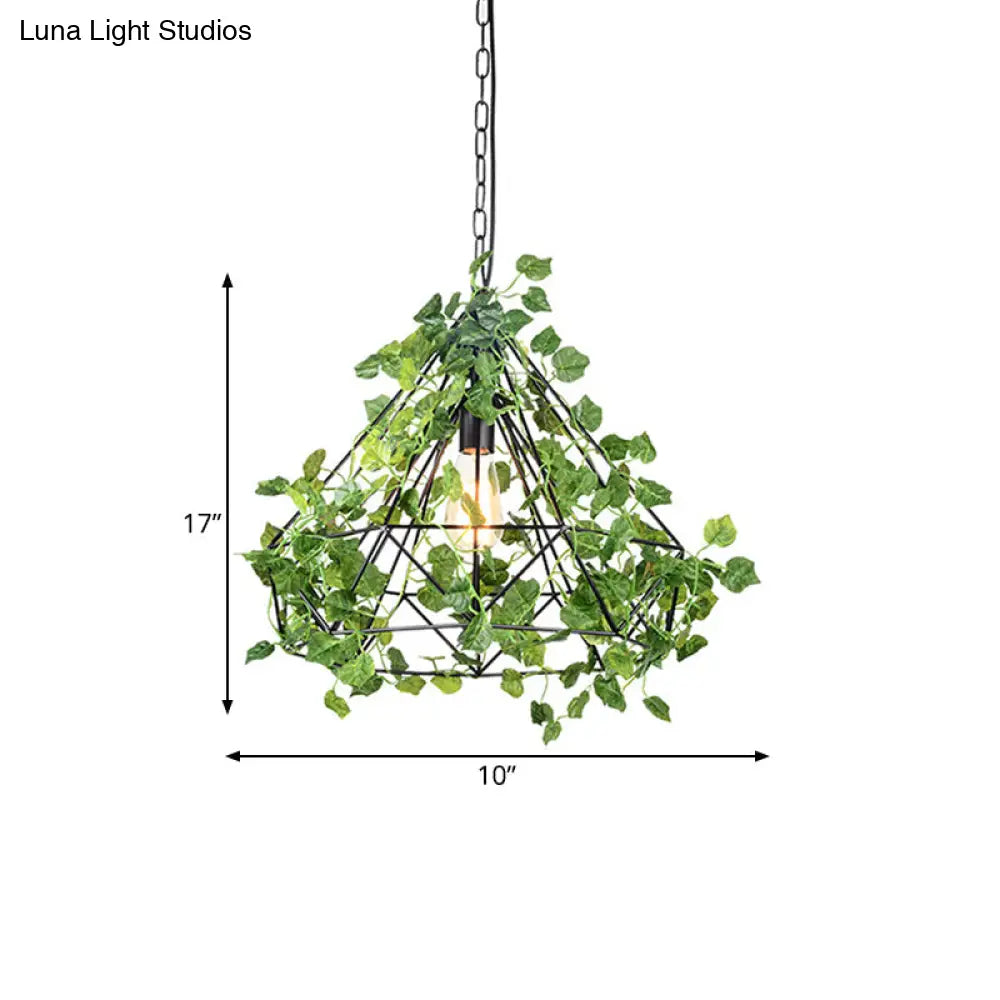 Black Antique Metal Diamond Pendant Lamp With Led Plant Suspension Light For Restaurant - 10/15/18