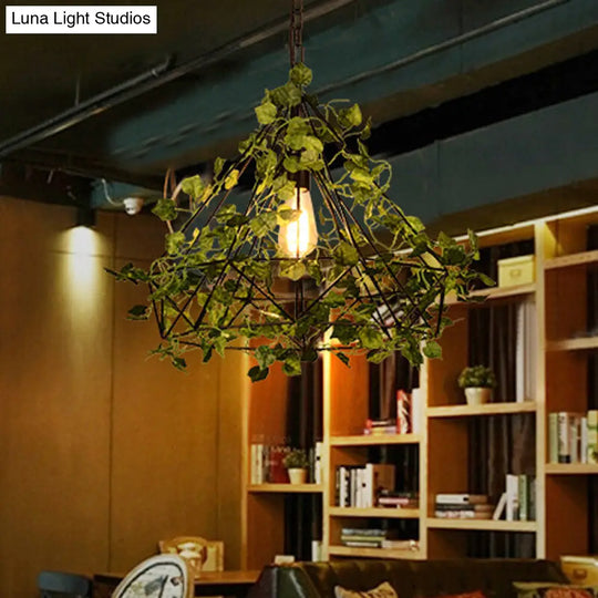 Black Antique Metal Diamond Pendant Lamp With Led Plant Suspension Light For Restaurant - 10/15/18