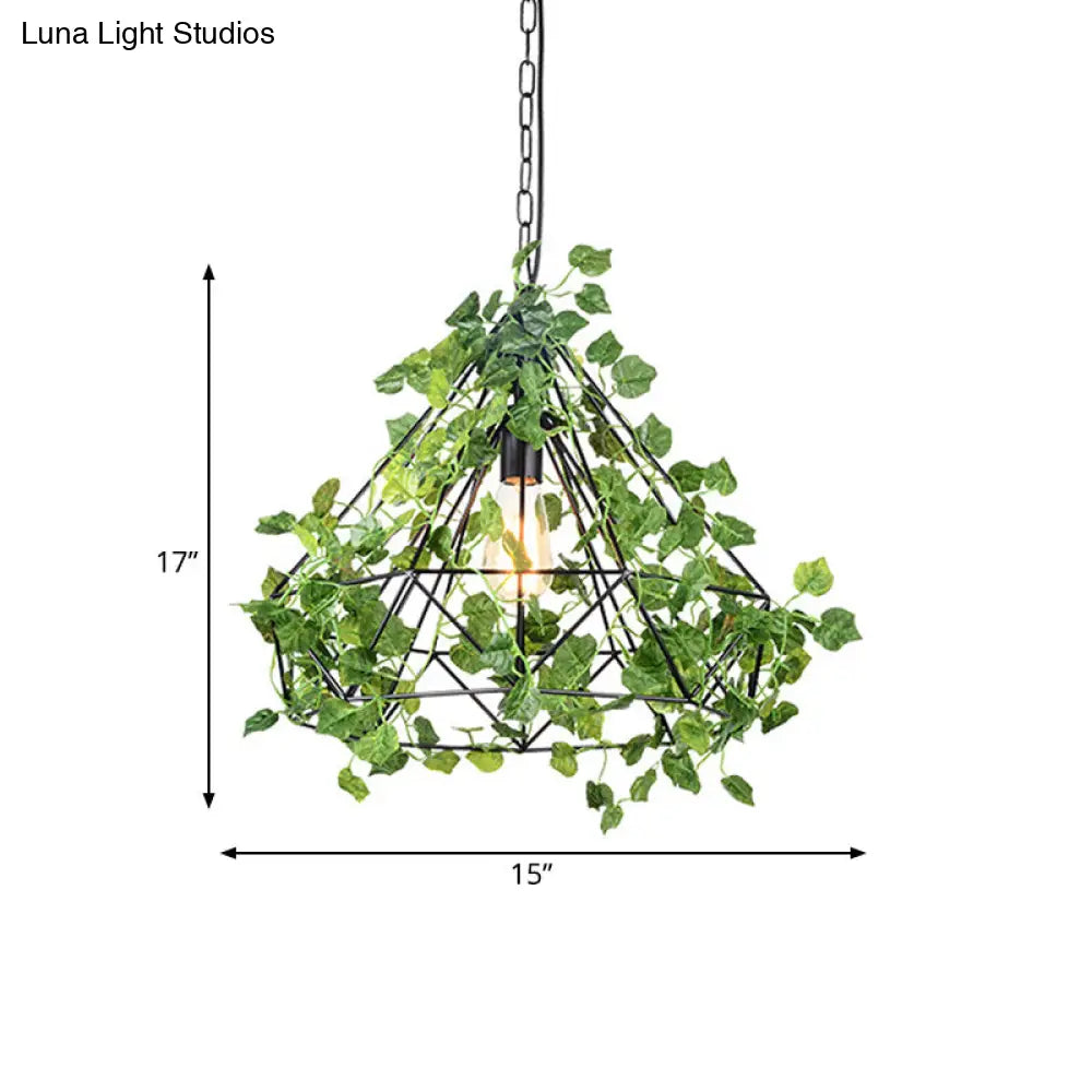 Black Antique Metal Diamond Pendant Lamp With Led Plant Suspension Light For Restaurant - 10/15/18