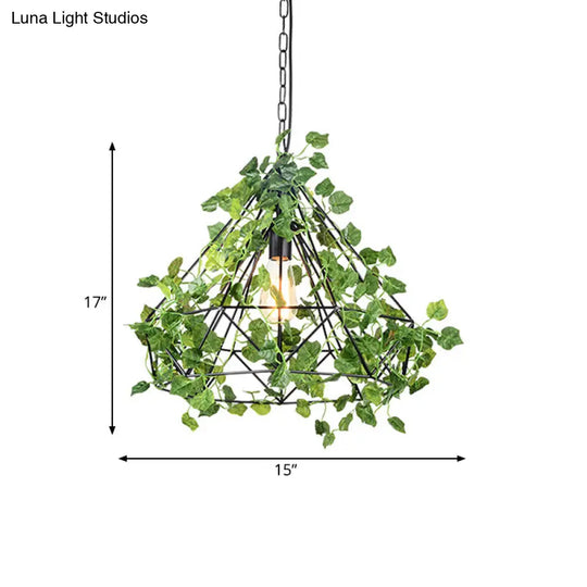 Black Antique Metal Diamond Pendant Lamp With Led Plant Suspension Light For Restaurant - 10/15/18