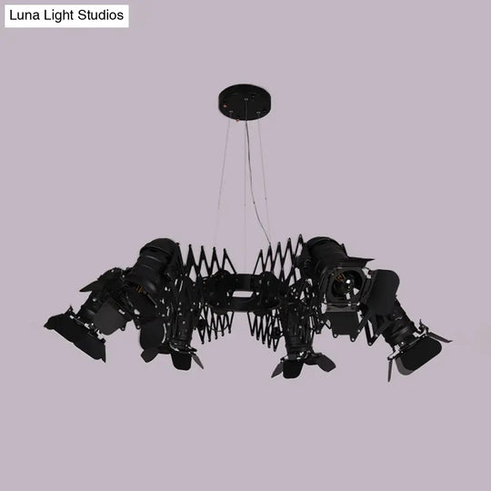 Black Art Deco Iron Camera Chandelier Pendant Lamp With Telescopic Arm - 5-Head Spotlight